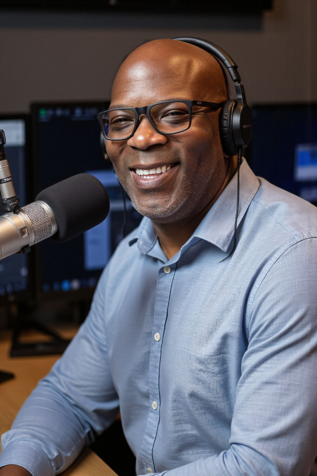 Chas Higgins recording a podcast episode