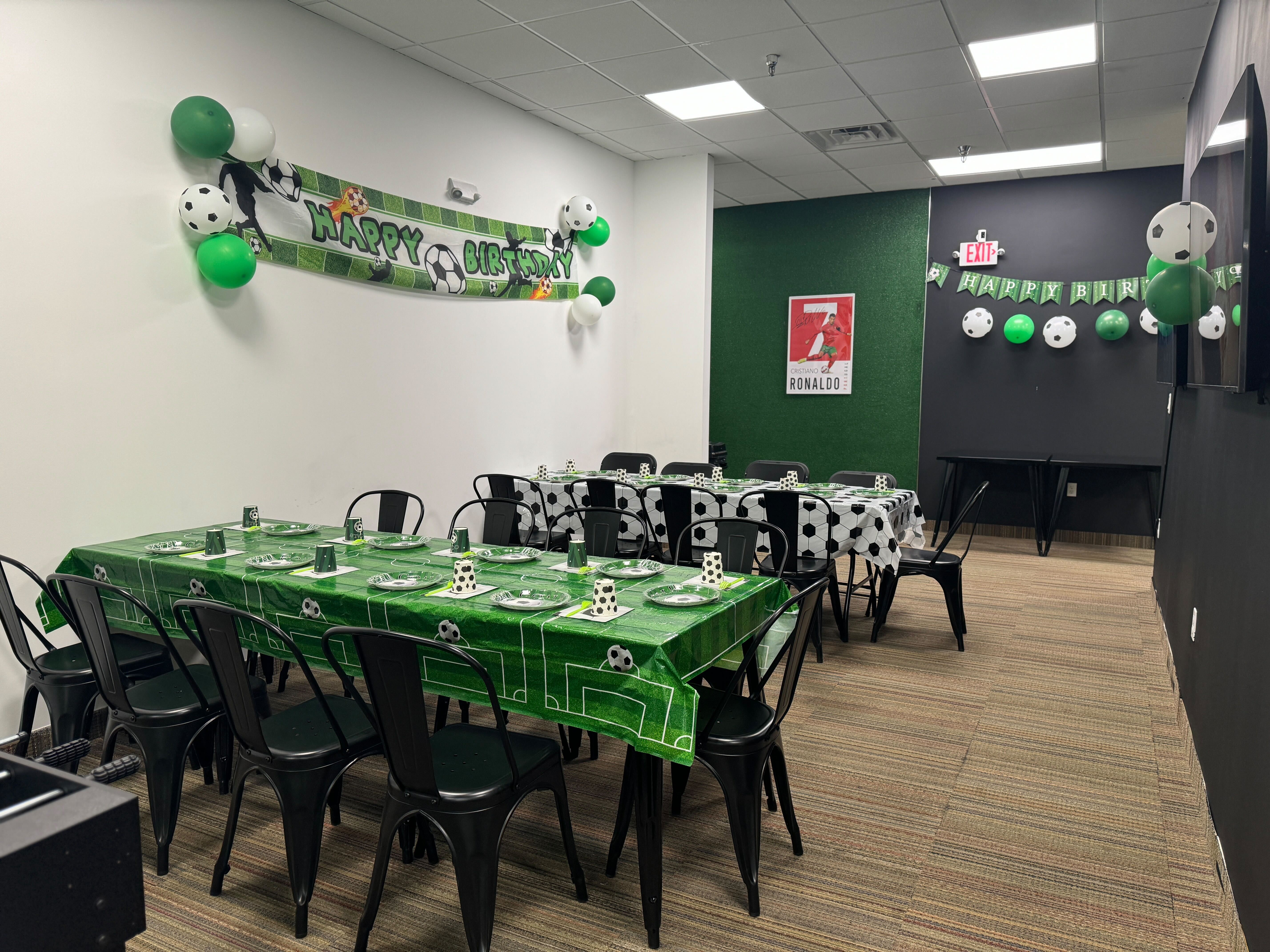 Kids celebrating a birthday party at VOLTA Soccer Training Center