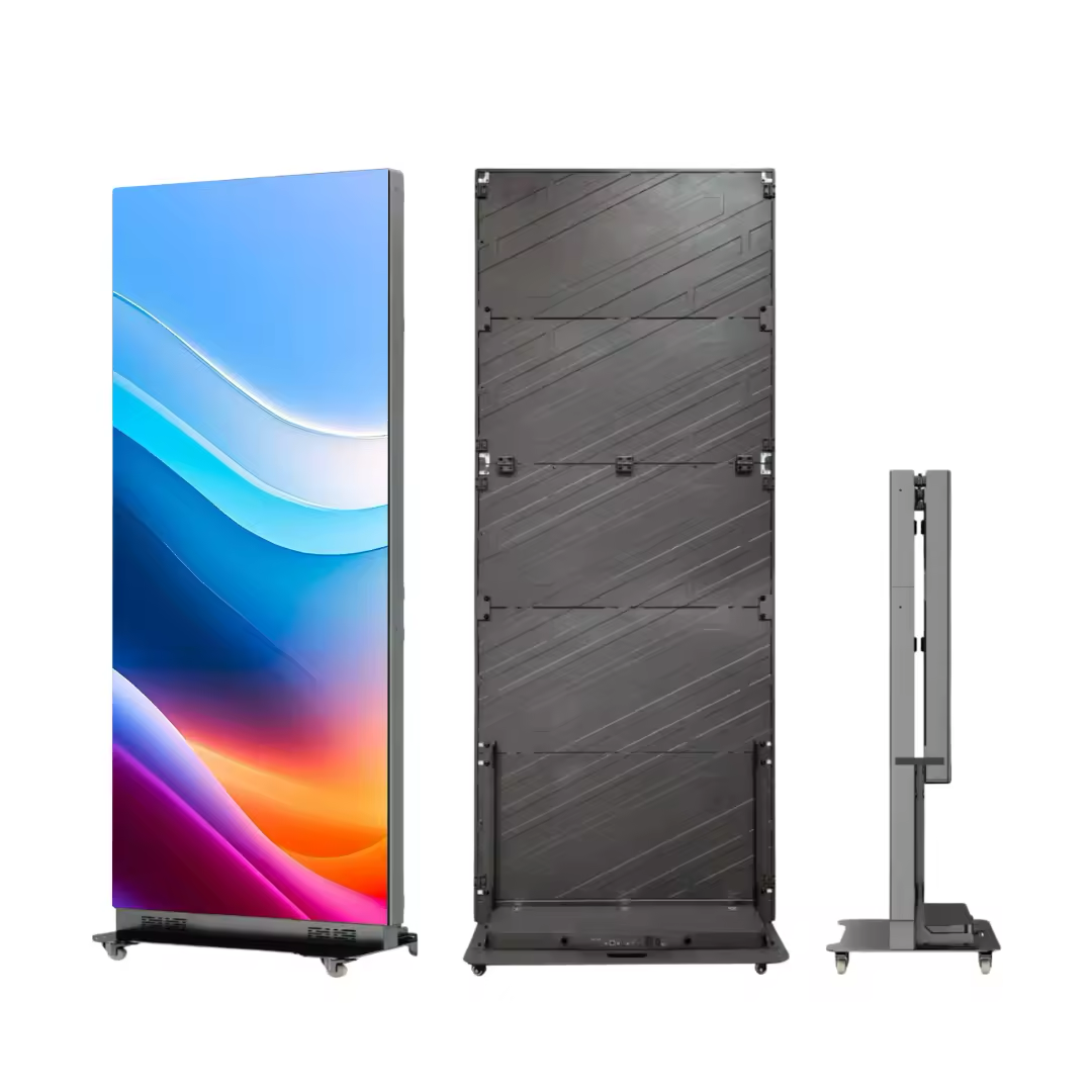 Totem LED PIXANOVA sur roulettes, écran vertical allumé