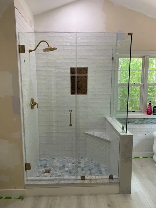 3-piece frameless shower in Champagne Bronze