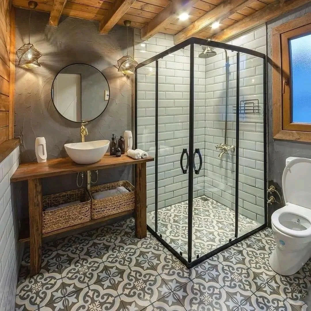 Framed Matte Black shower with two 90-degree doors