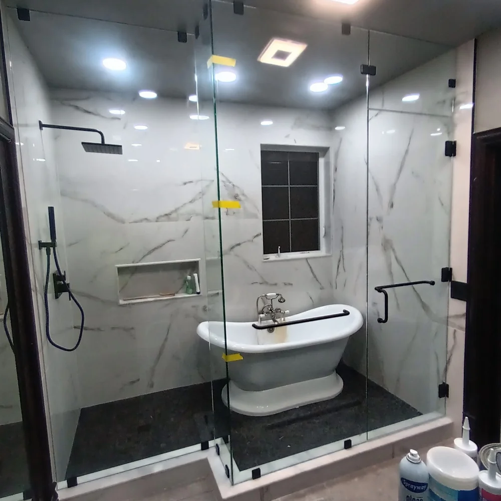 Shower enclosure steam unit with bath