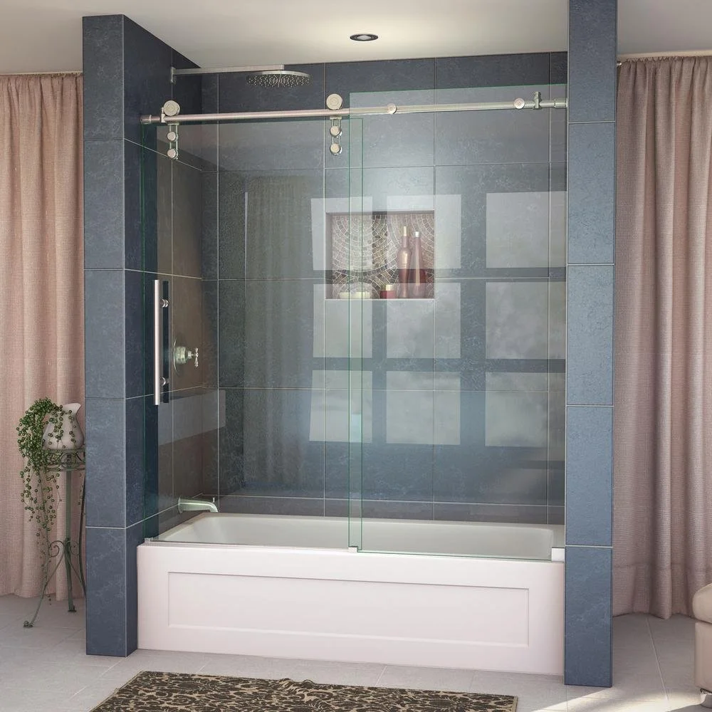 Barn door style door attached to tub