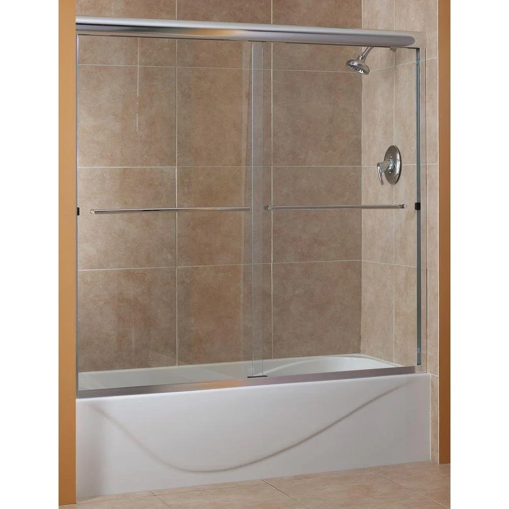 Sliding glass doors mounted on tub top
