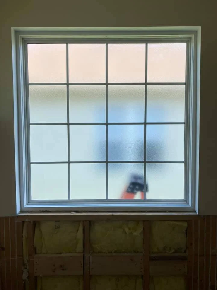 Frosted glass window with muntins