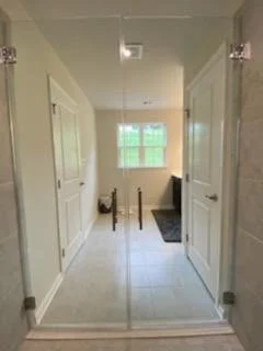 Glass double doors with handles