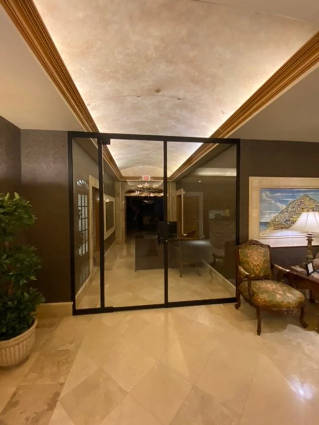 Office partition wall with archway glass