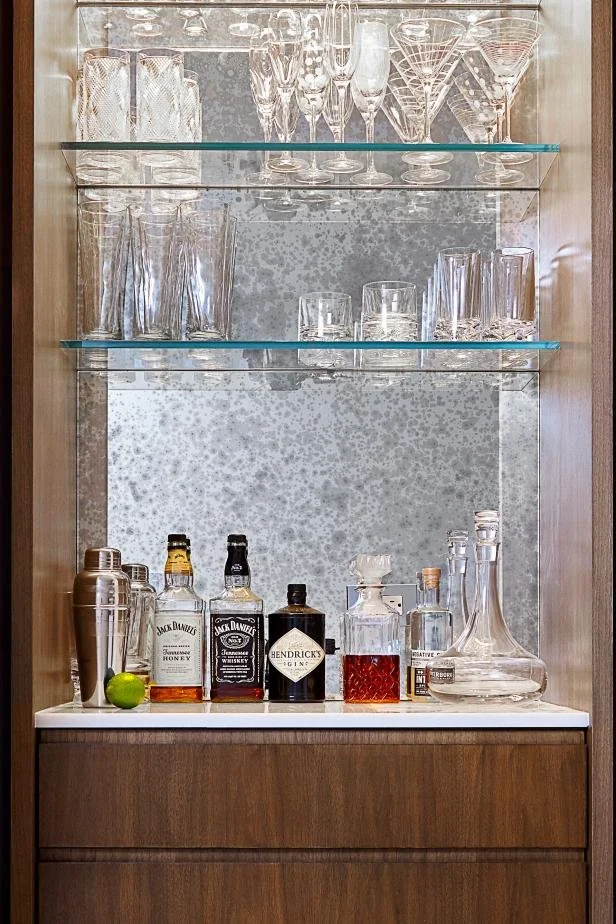 Glass display shelves for bar glasses and drinks