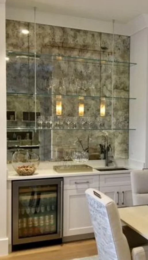 Antique mirror and glass shelves