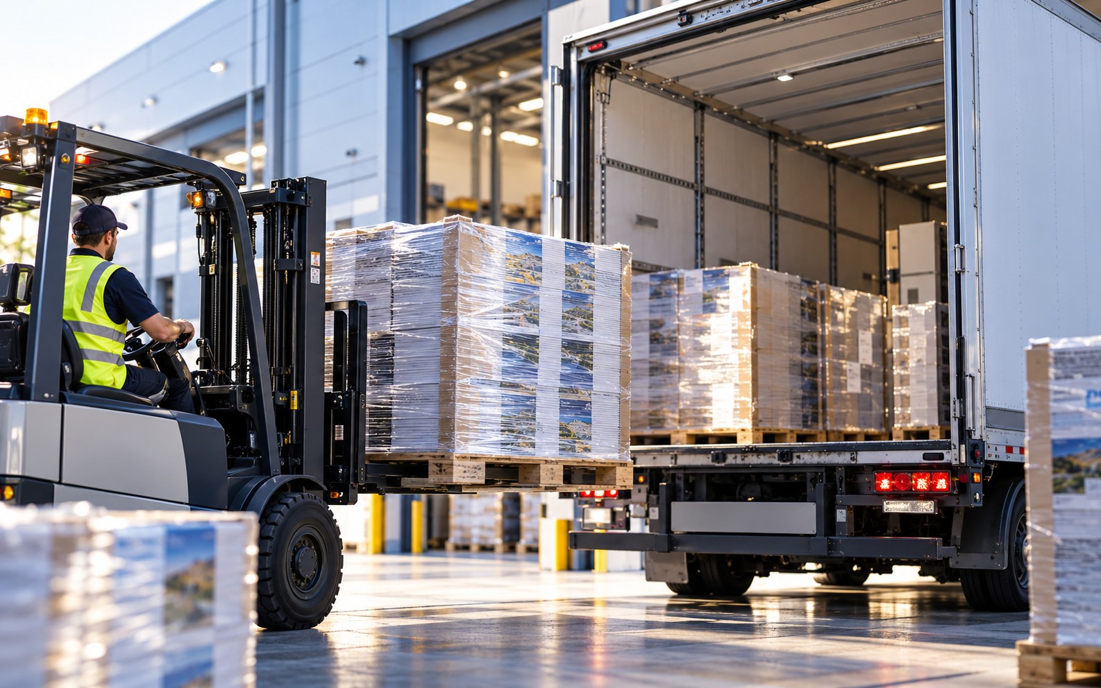 100,000 DL flyers palletised for delivery to Melbourne