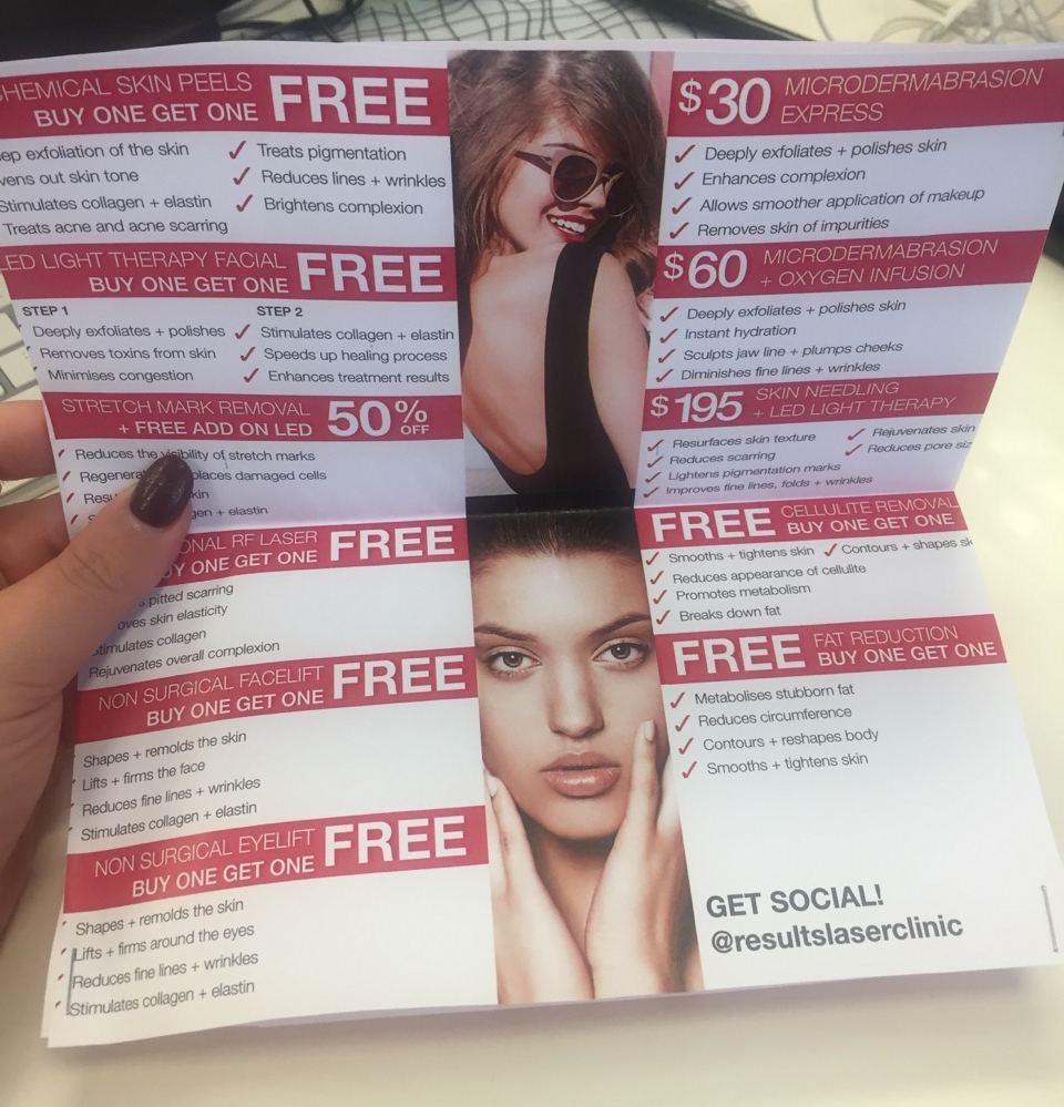 Results Laser Clinic buy-one-get-one campaign flyer