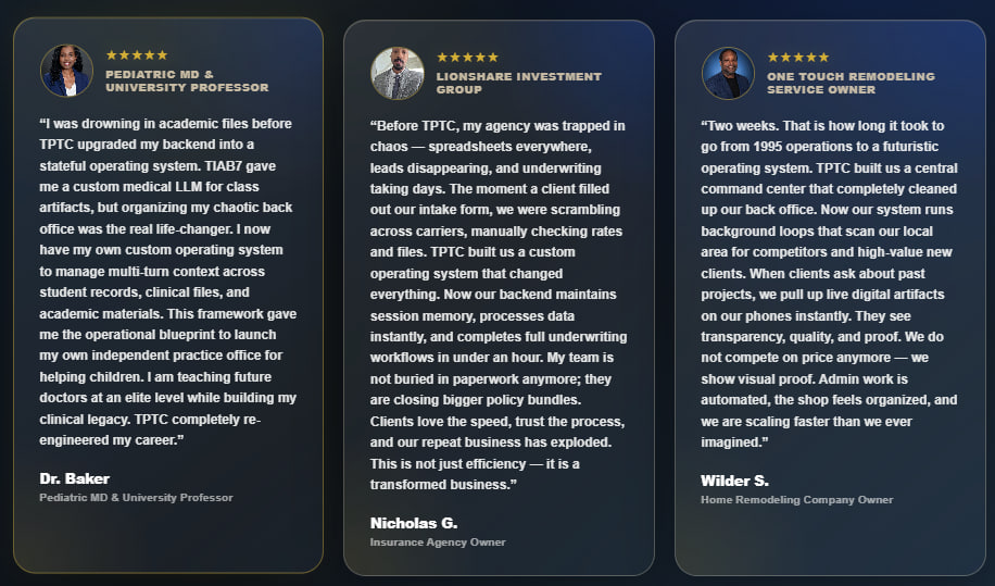 Testimonials for TPT AI Academy from Dr. Baker, Nicholas G., and Wilder