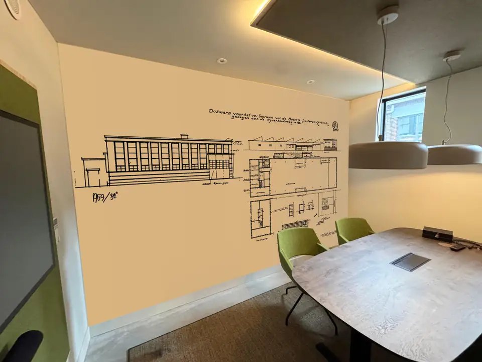 Definitief concept: alleen de bouwtekening, met de achtergrond exact in de kleur van het schilderwerk