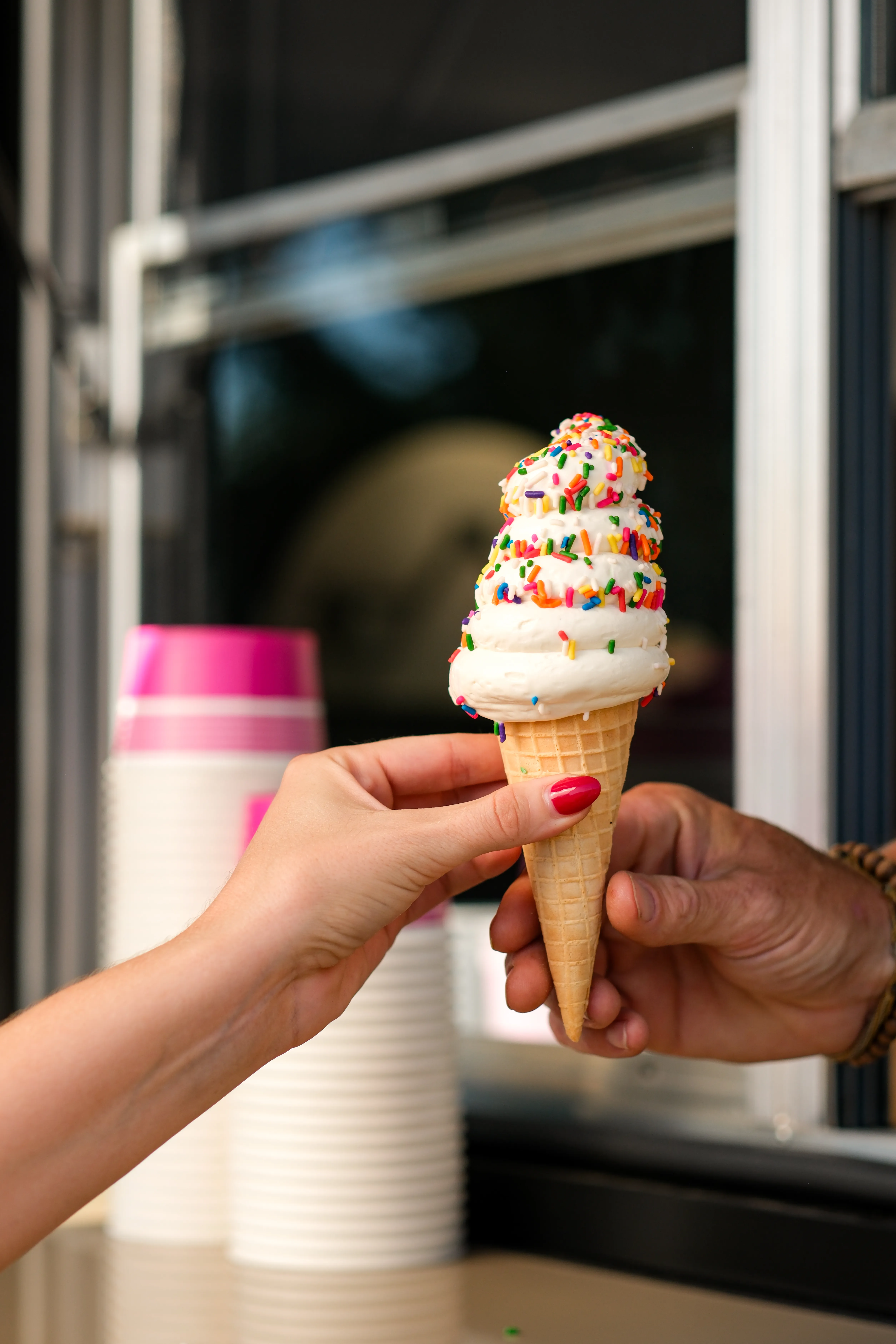 Mimi’s Soft Serve cone served through the Blackwells Outpost food truck window