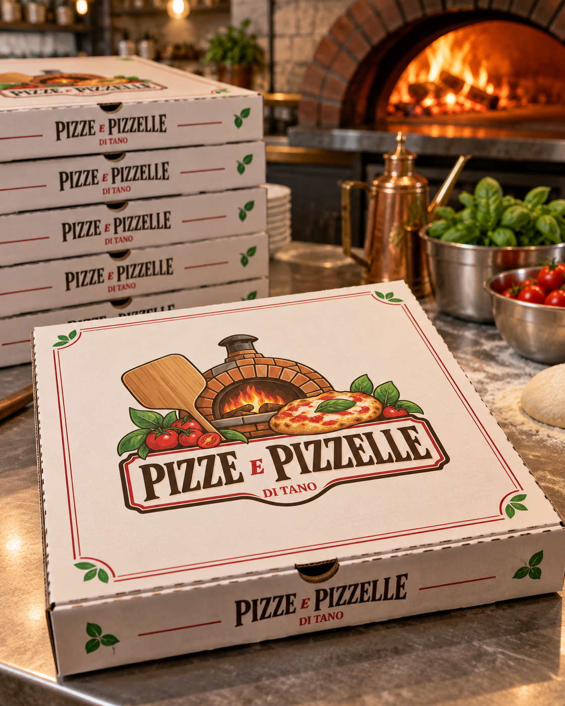 Pizza in fase di preparazione nel forno