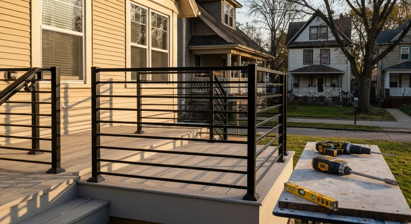 Remodeled front porch with new railings