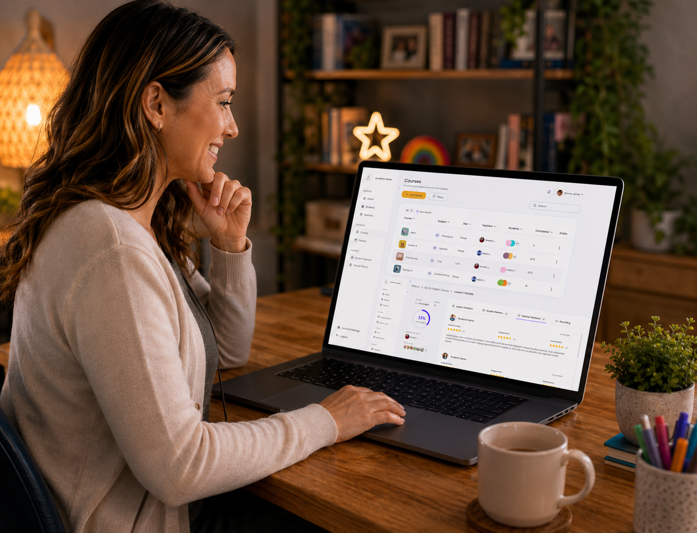 Tutor dashboard showing increase in sign-ups, retention rates, and student satisfaction using Funclass