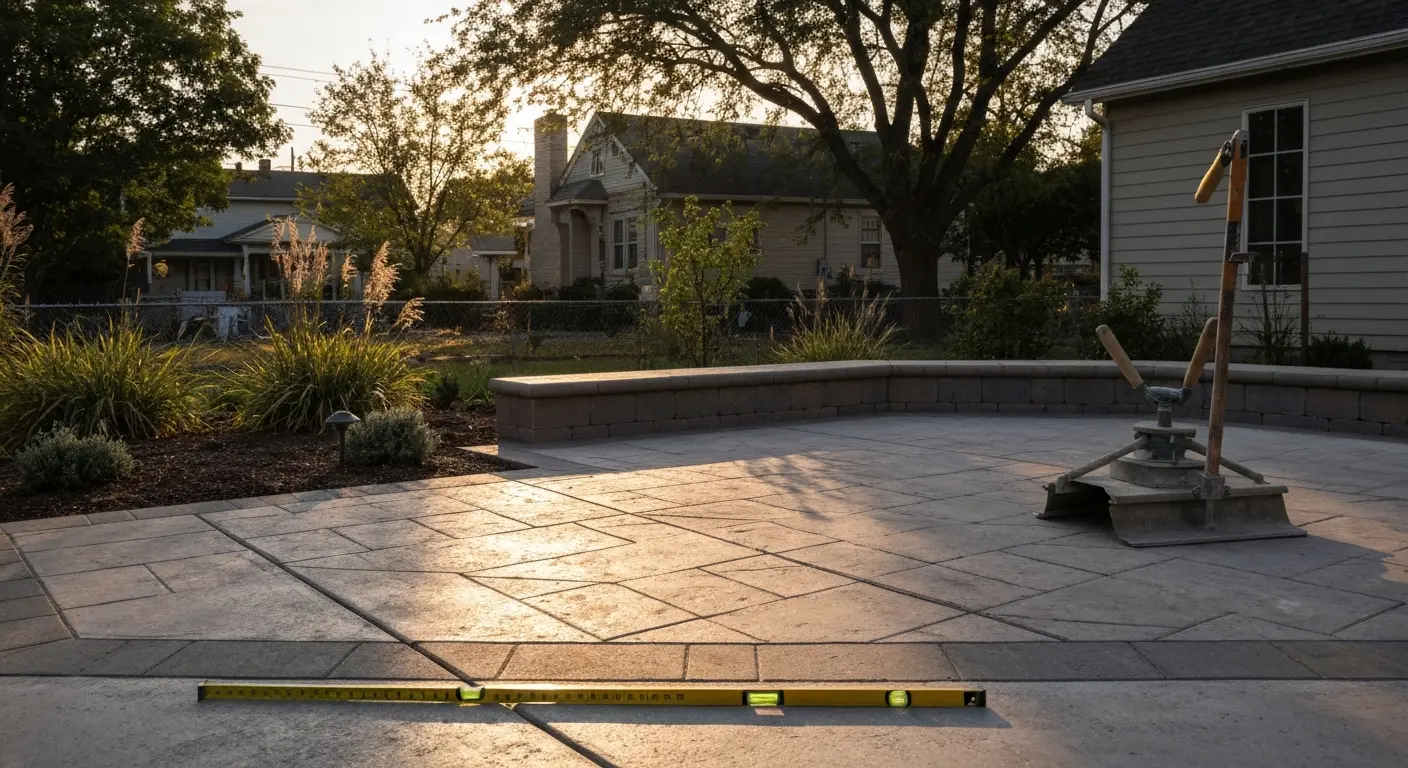 Concrete patio with seating area