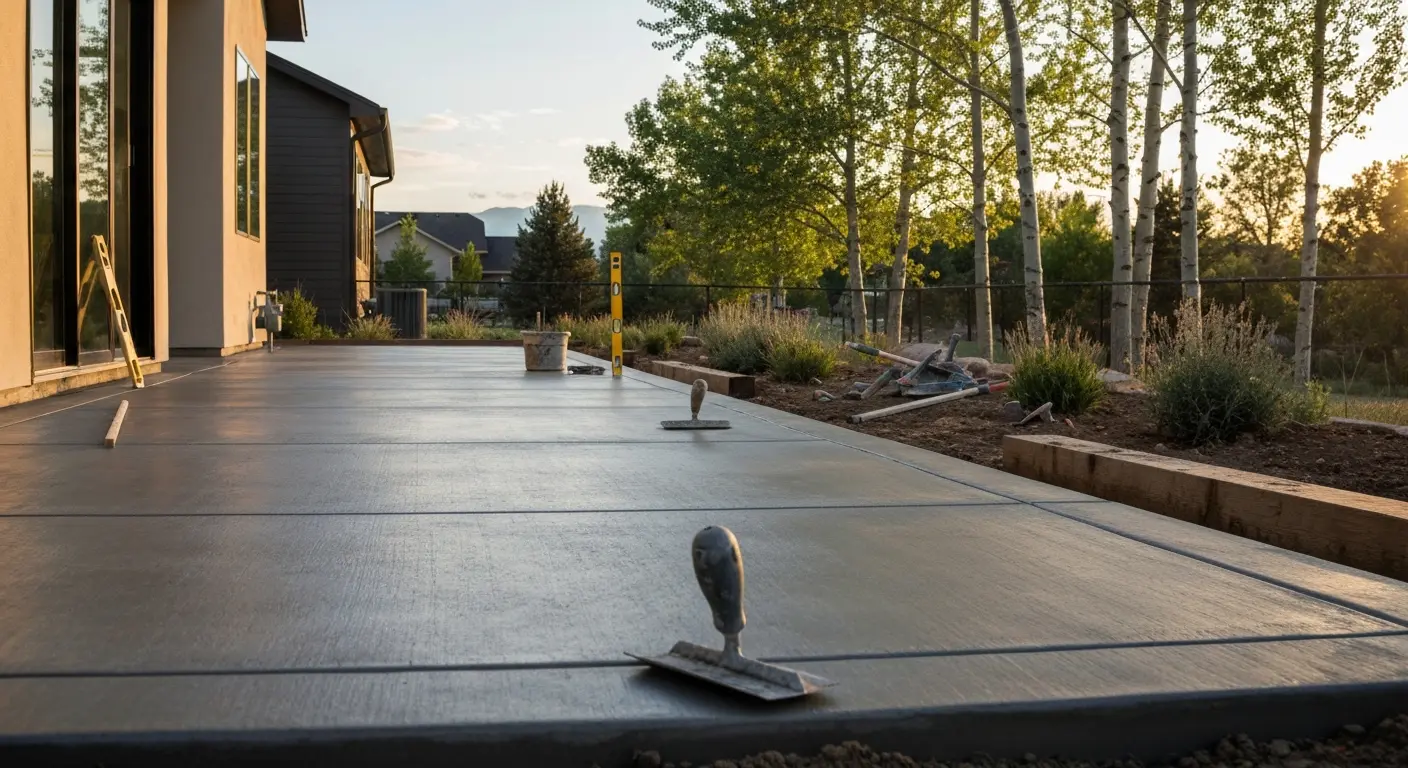 Concrete patio with finishing