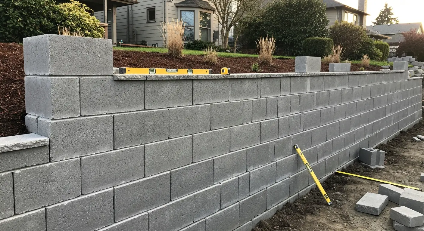 Concrete block retaining wall