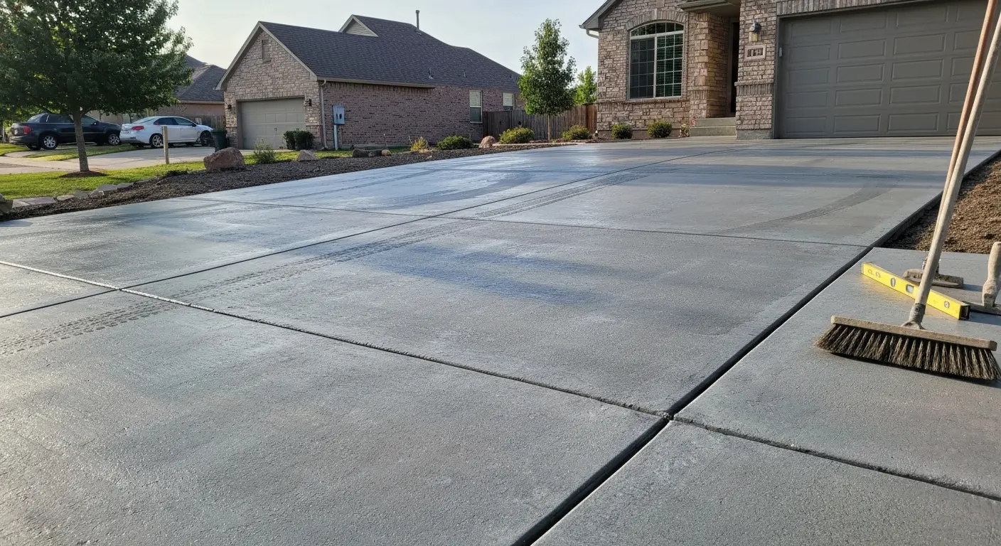 Standard gray concrete driveway