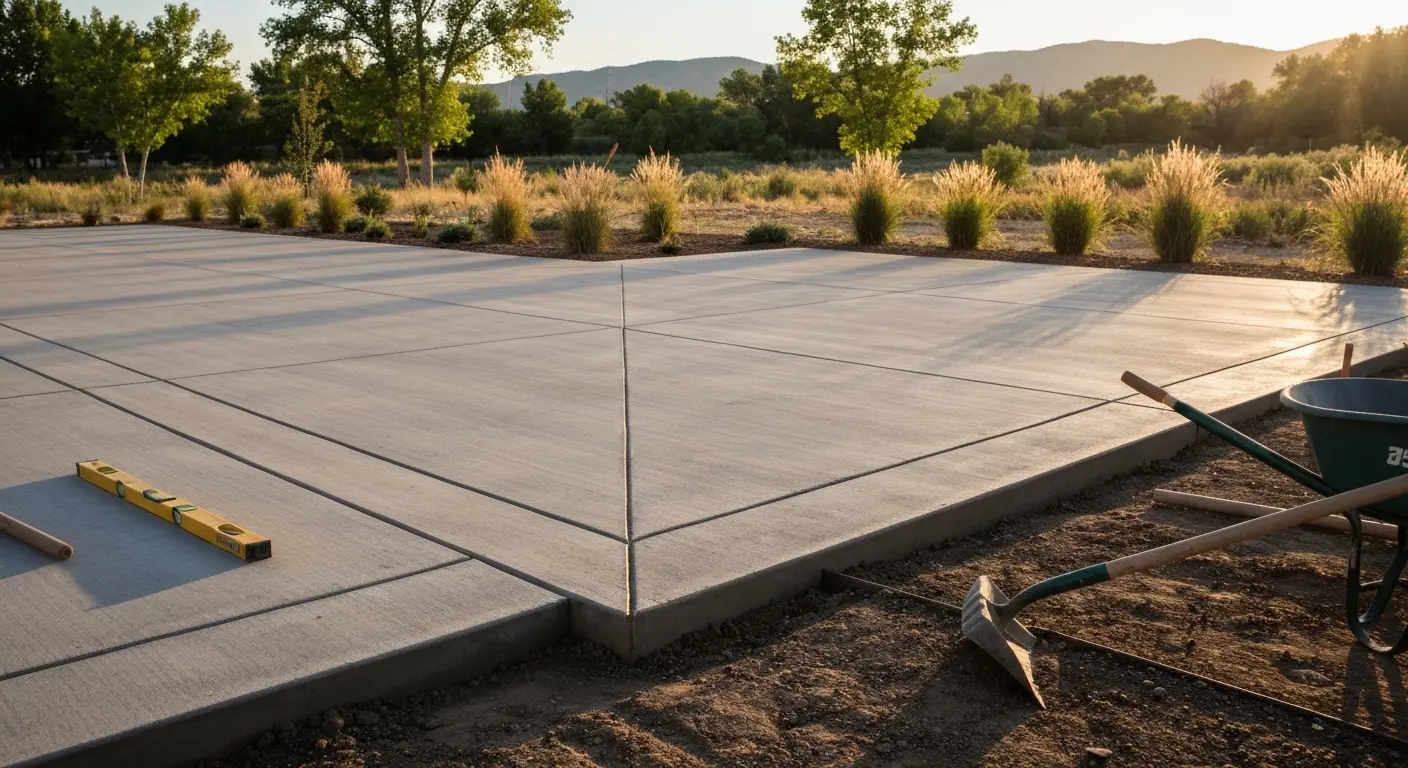 Concrete patio and landscaping