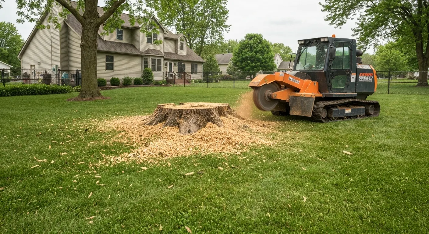 Stump grinding in progress