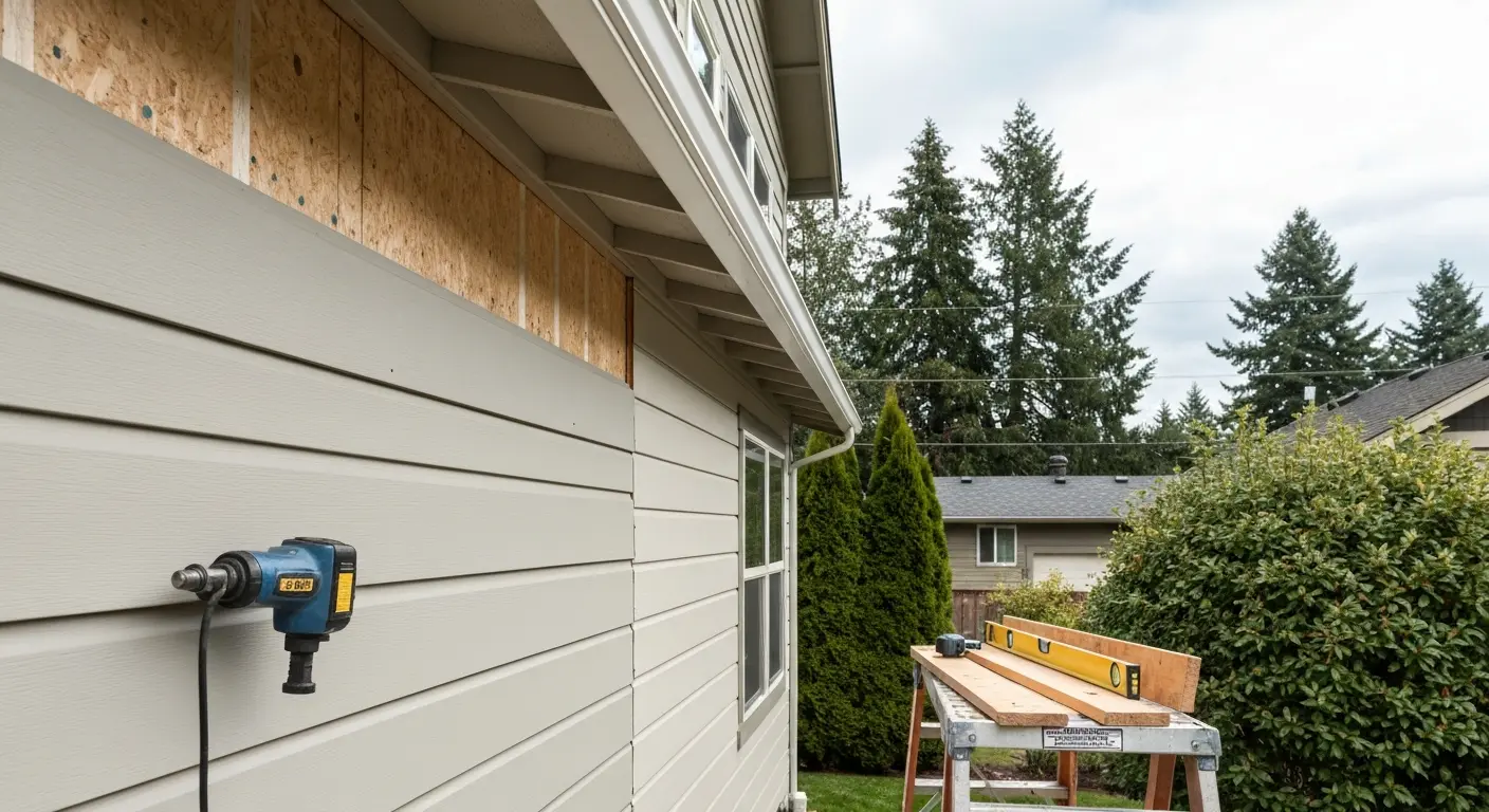New siding installation on home exterior