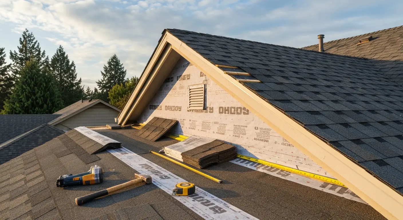 Roof repair work on West Linn home