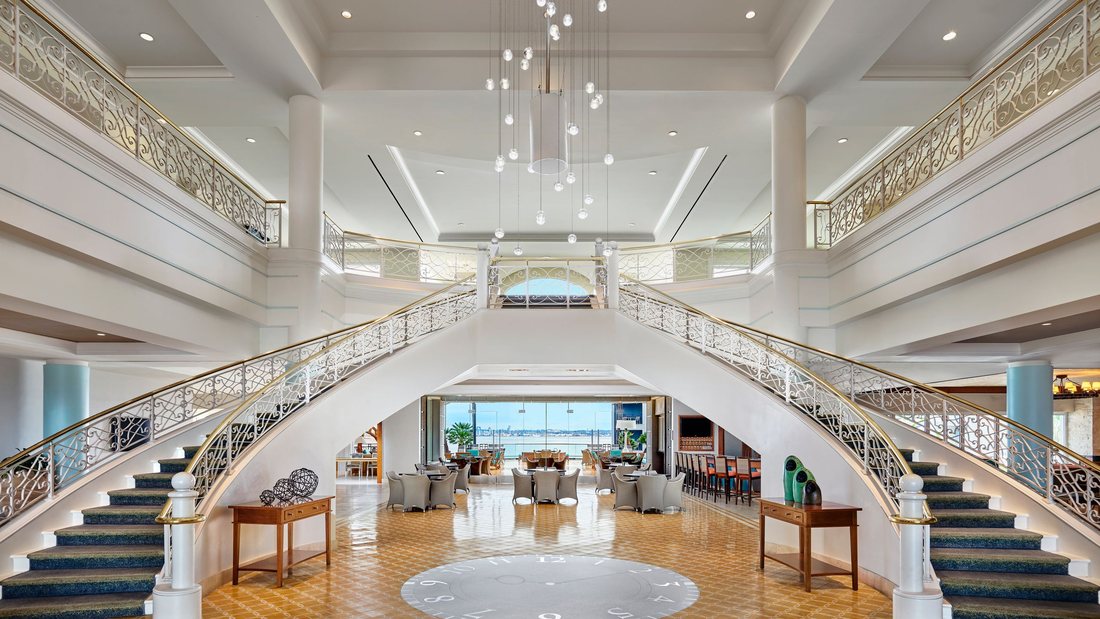 The lobby staircase at Loews Coronado Bay Resort