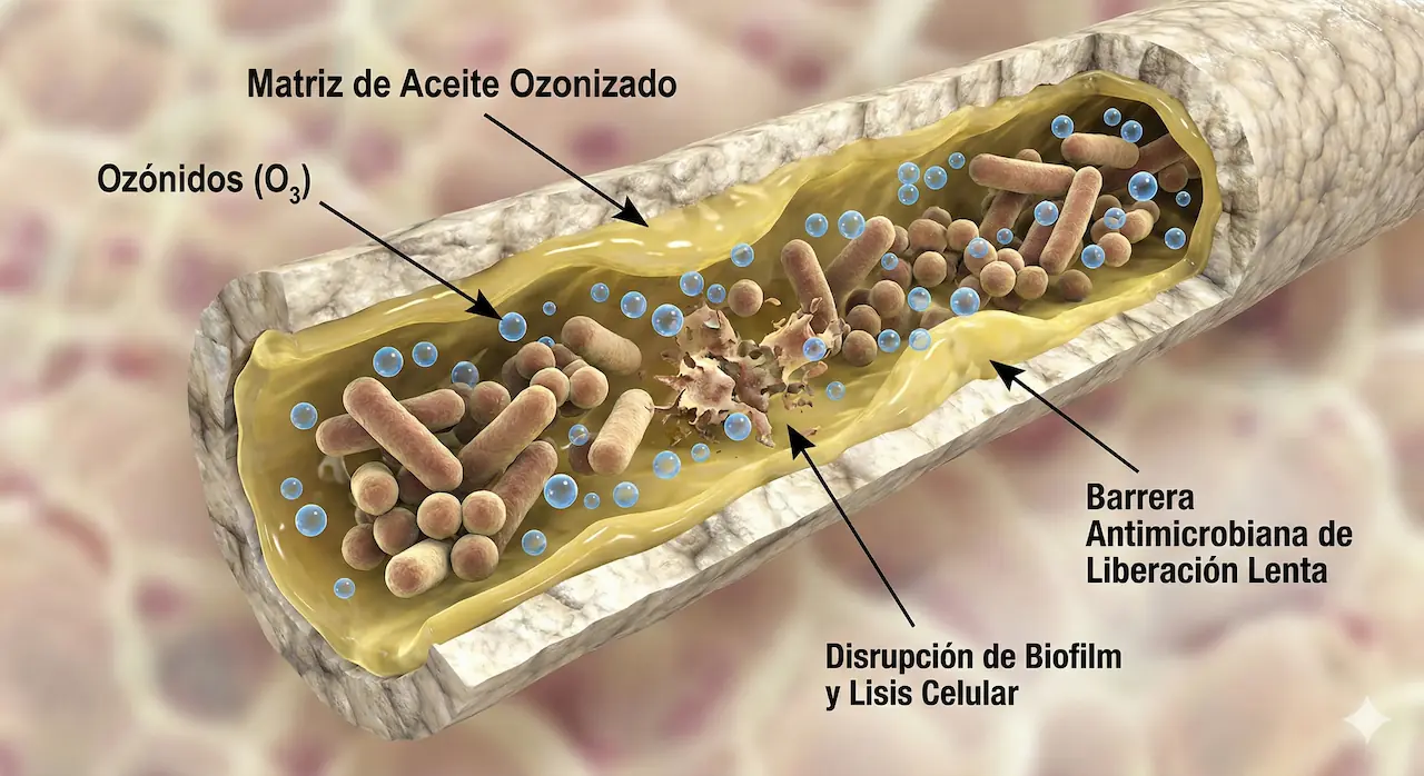 Acción bactericida del aceite ozonizado SAN-O3® contra Enterococcus faecalis en el túbulo dentinario. Acción bactericida del aceite ozonizado SAN-O3® contra Enterococcus faecalis en el túbulo dentinario.