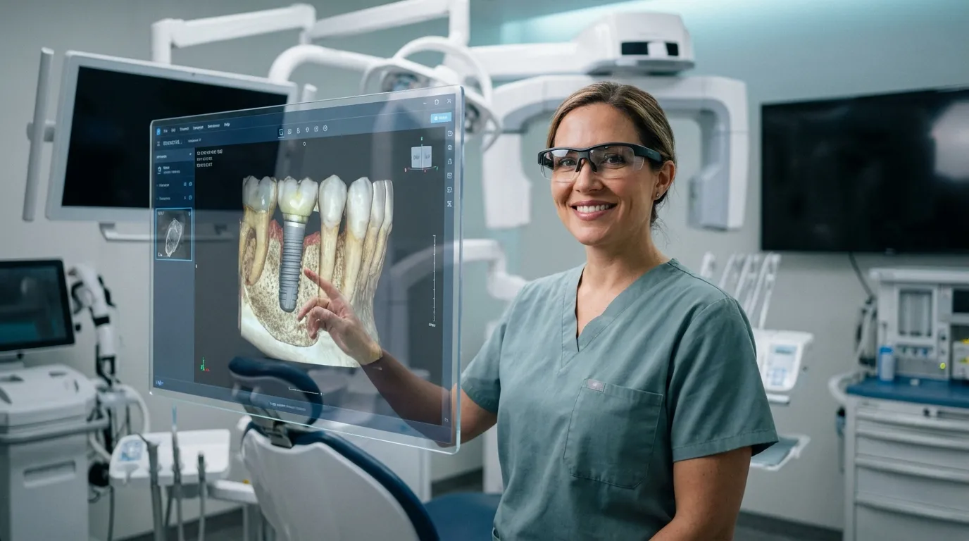 Especialista implantólogo evaluando el éxito clínico y rentabilidad del tratamiento con equipos Ozono Carbar's<sup>®</sup>