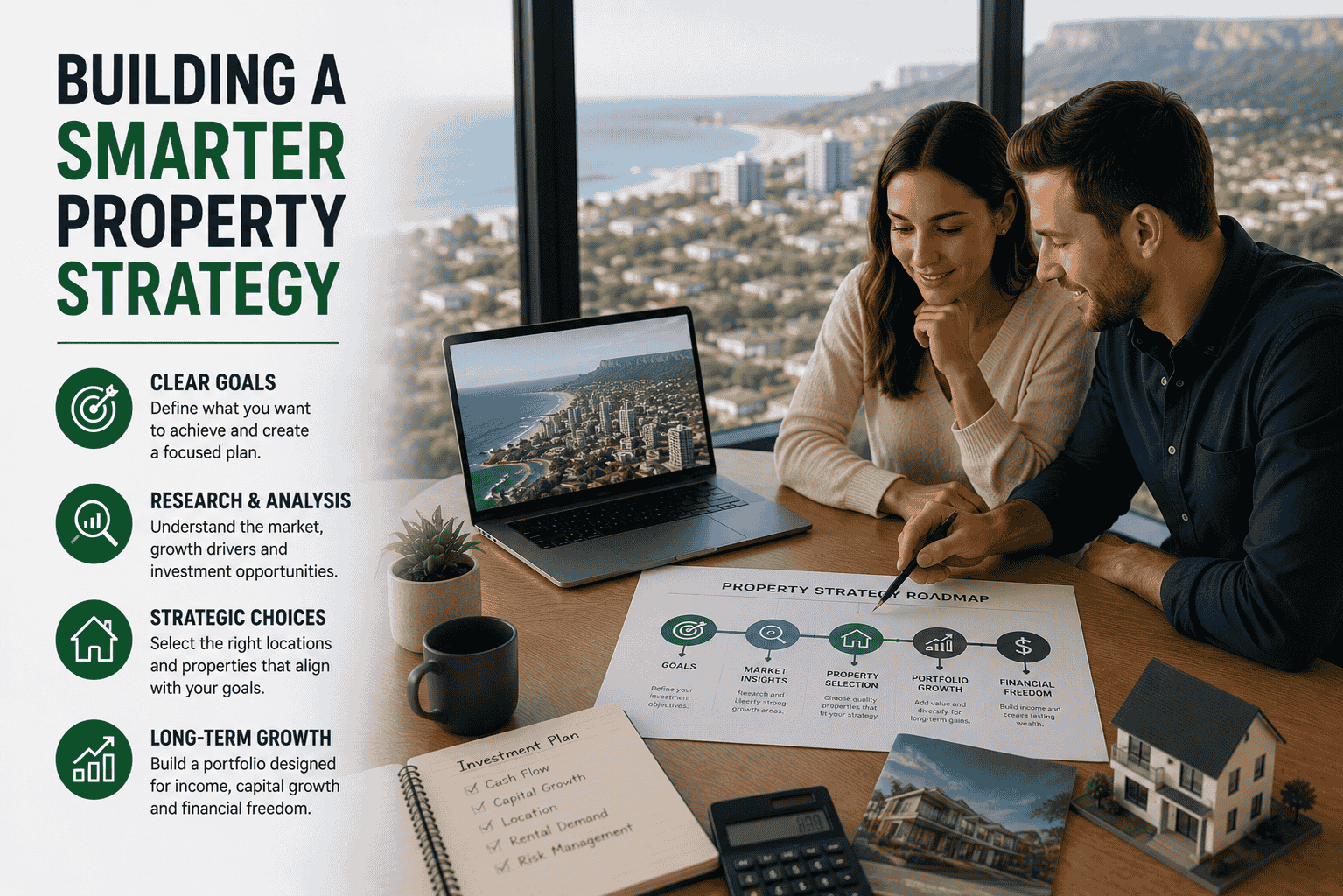 Couple building a smarter Wollongong property investment strategy with a buyers agent using a property strategy roadmap and investment plan