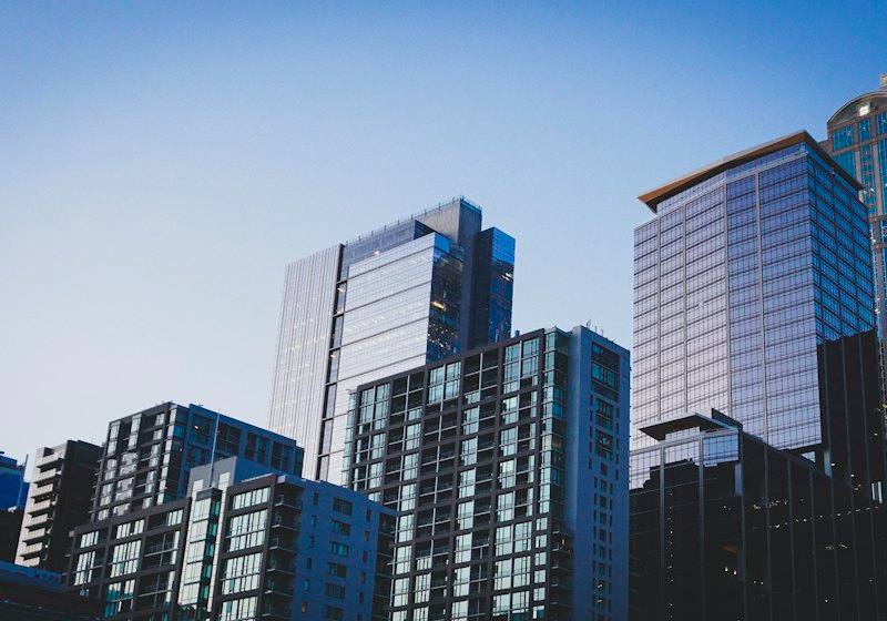 Office towers at dusk