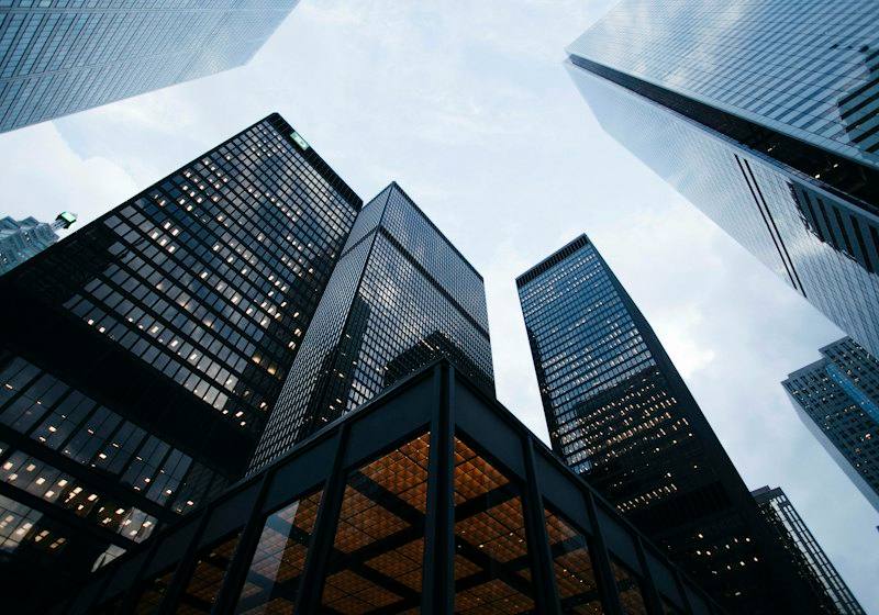Looking up at downtown office towers