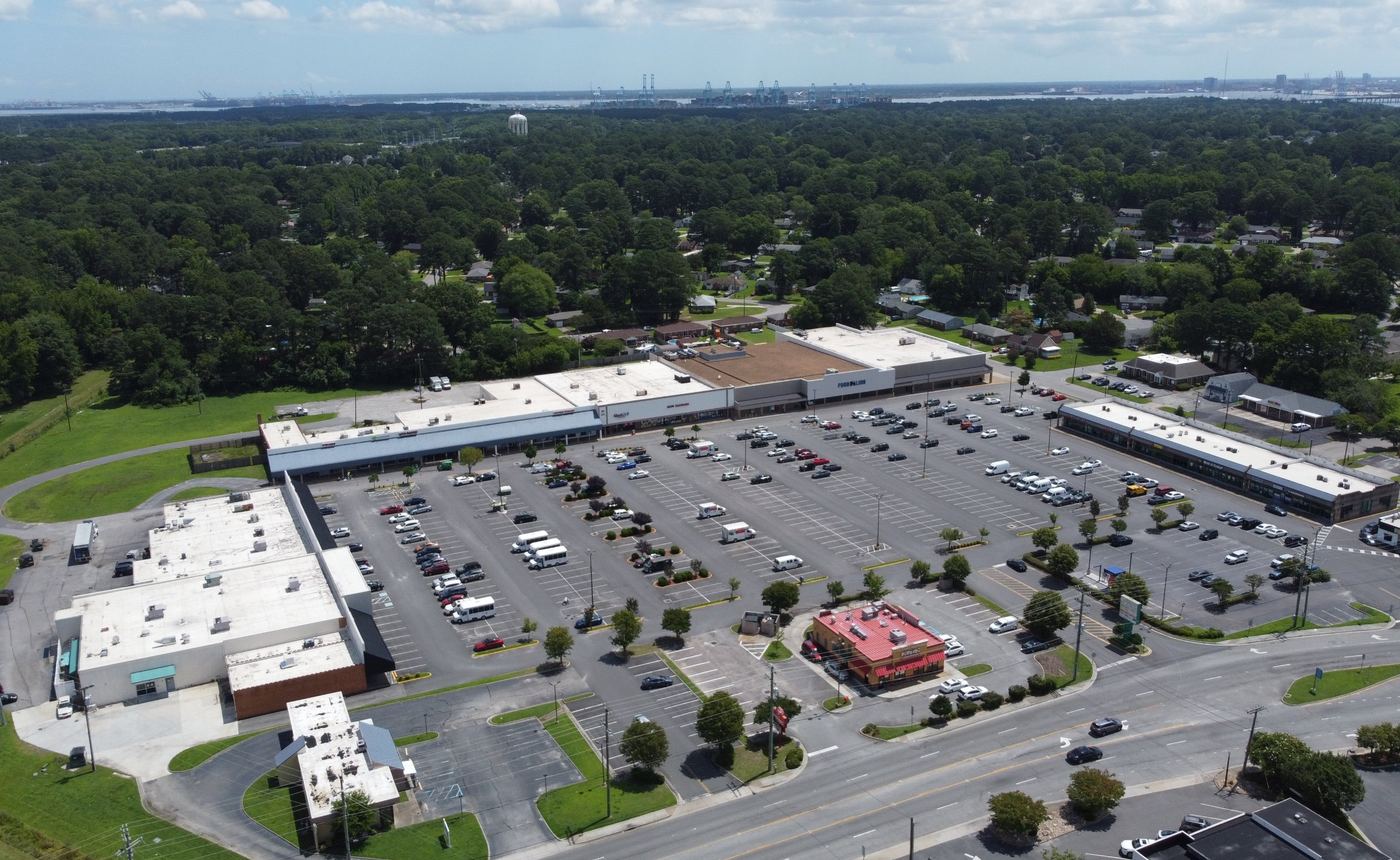 Aerial view of Churchland Shopping Center anchored by Food Lion