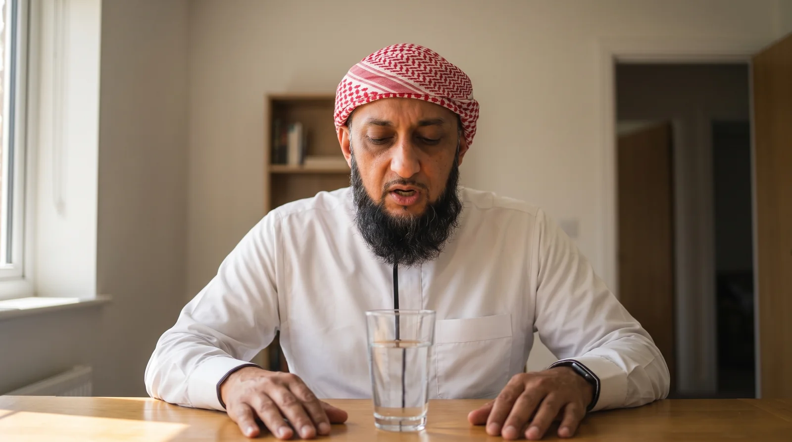 Shaykh Mohammed reciting over a glass of water during ruqyah