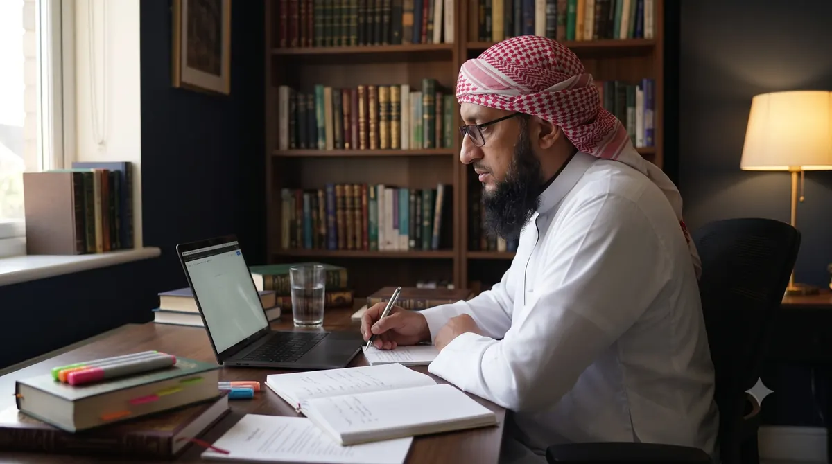 Shaykh Mohammed listening during an online one-to-one assessment