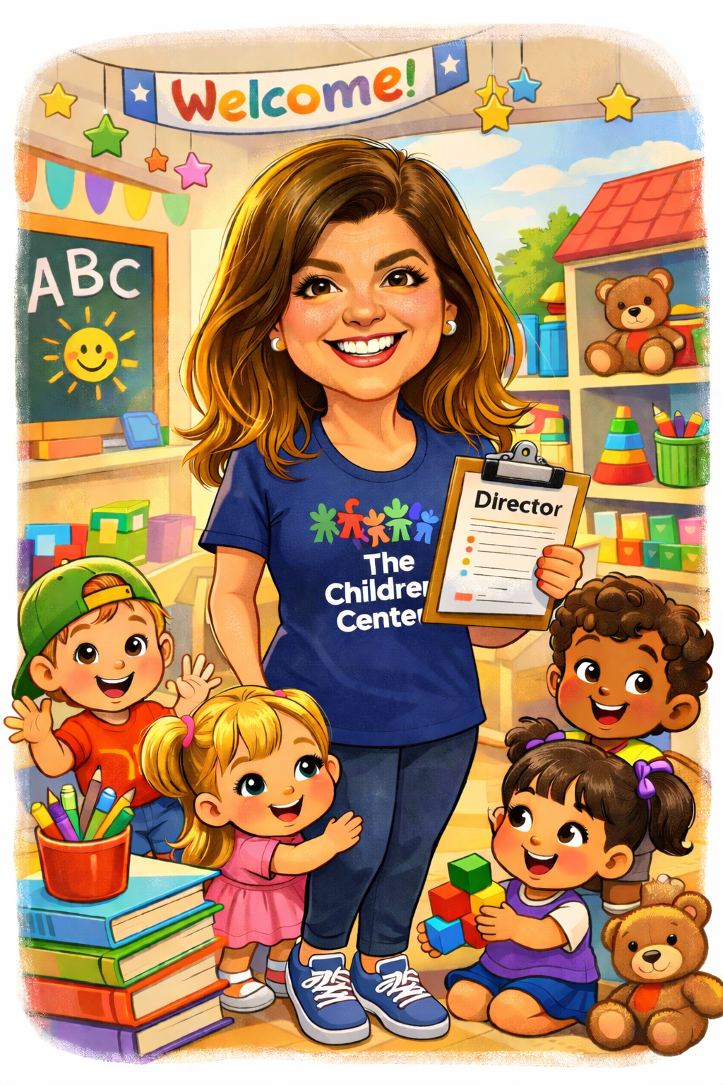 Director Rima Koussa interacting with a child reading together in a preschool classroom