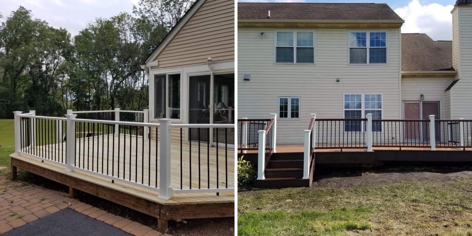 Skilled wood deck contractors in Bucks County installing durable railings.