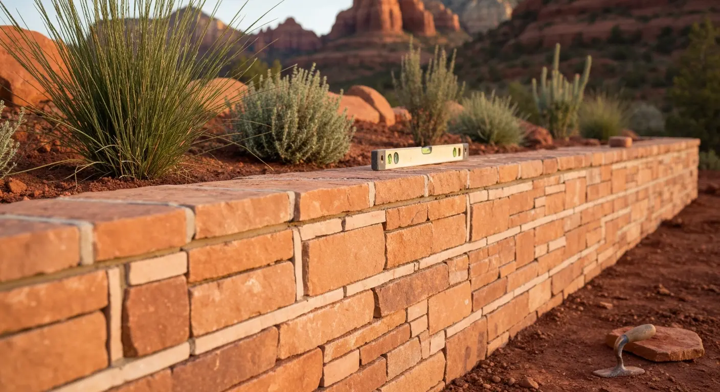 Stone retaining wall with desert vegetation