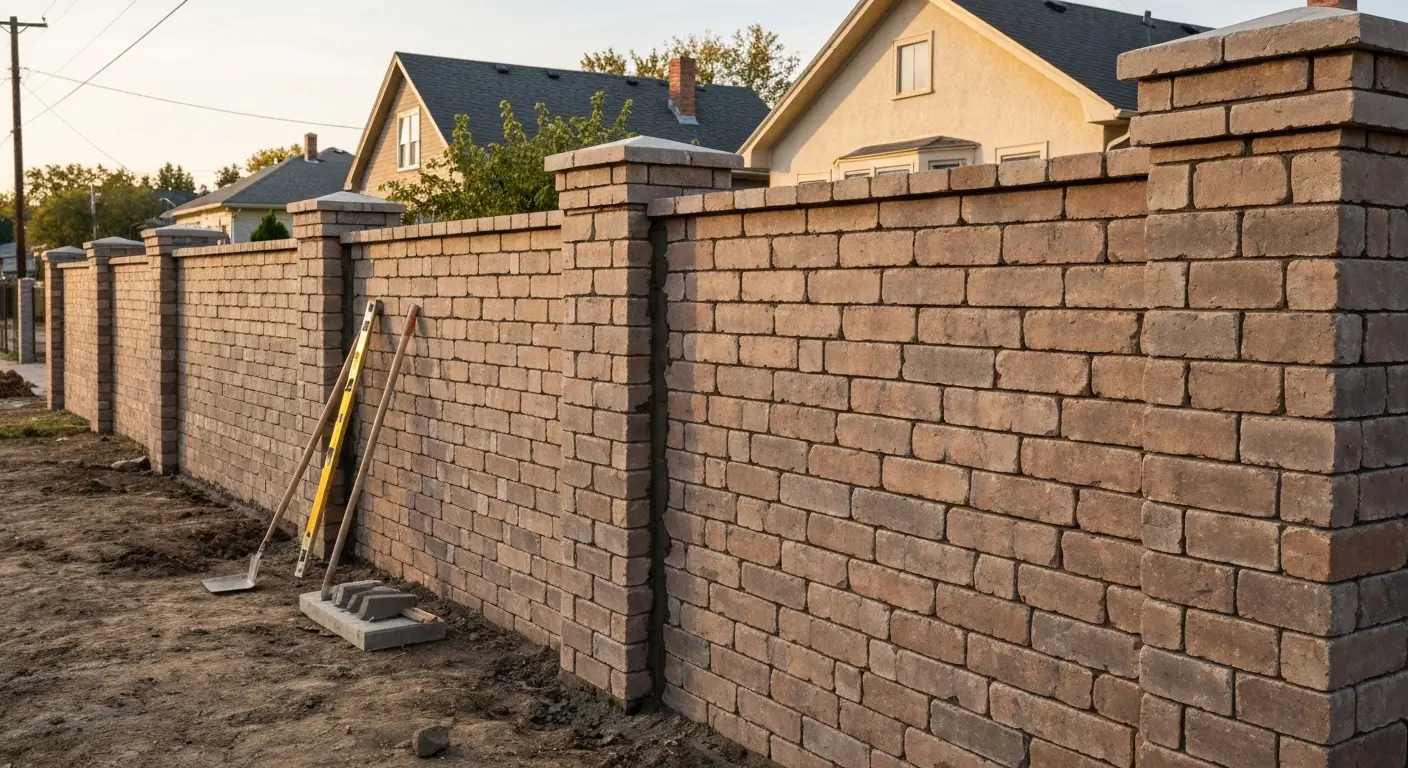 Brick and masonry fence wall