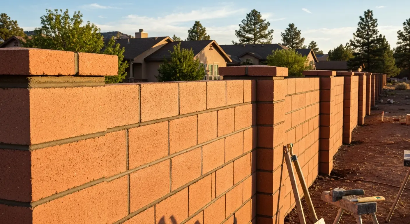 Masonry fence wall construction
