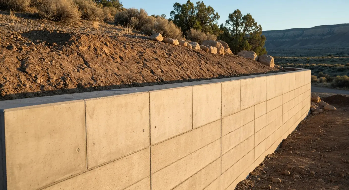 Concrete retaining wall with masonry