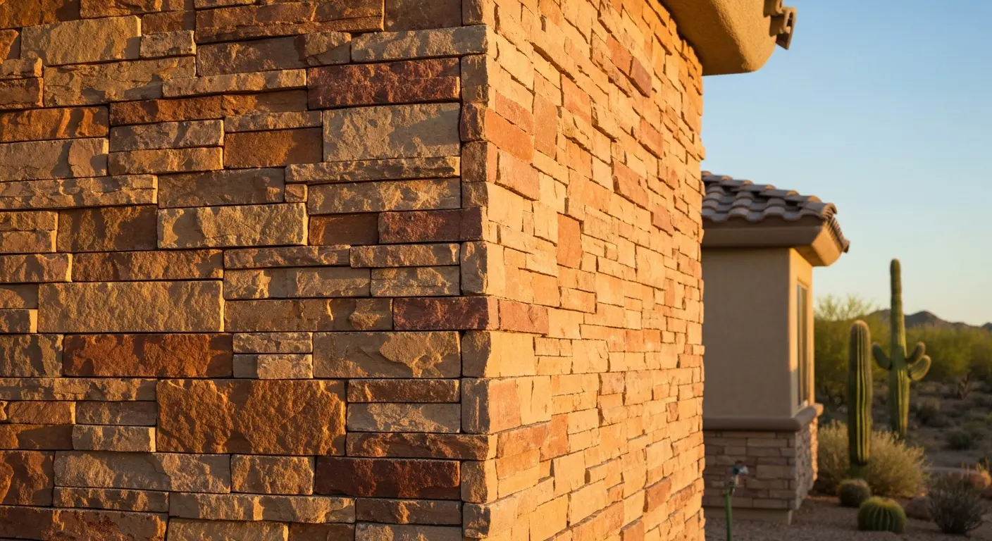 Stone veneer residential exterior