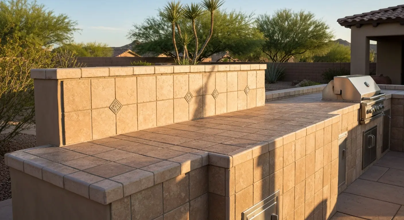 Outdoor kitchen tile finish
