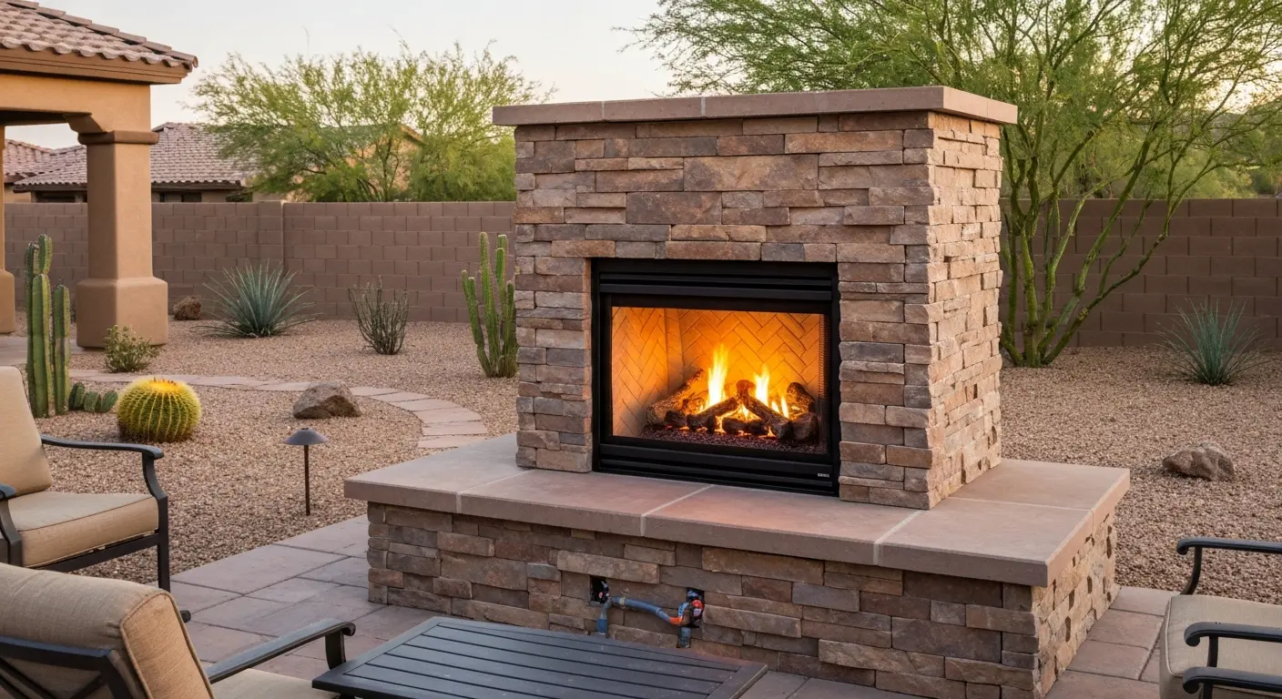 Outdoor fireplace installation in Arizona