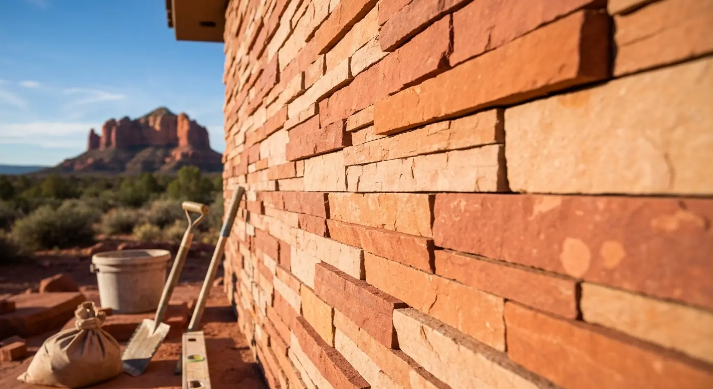 Stone veneer on residential facade