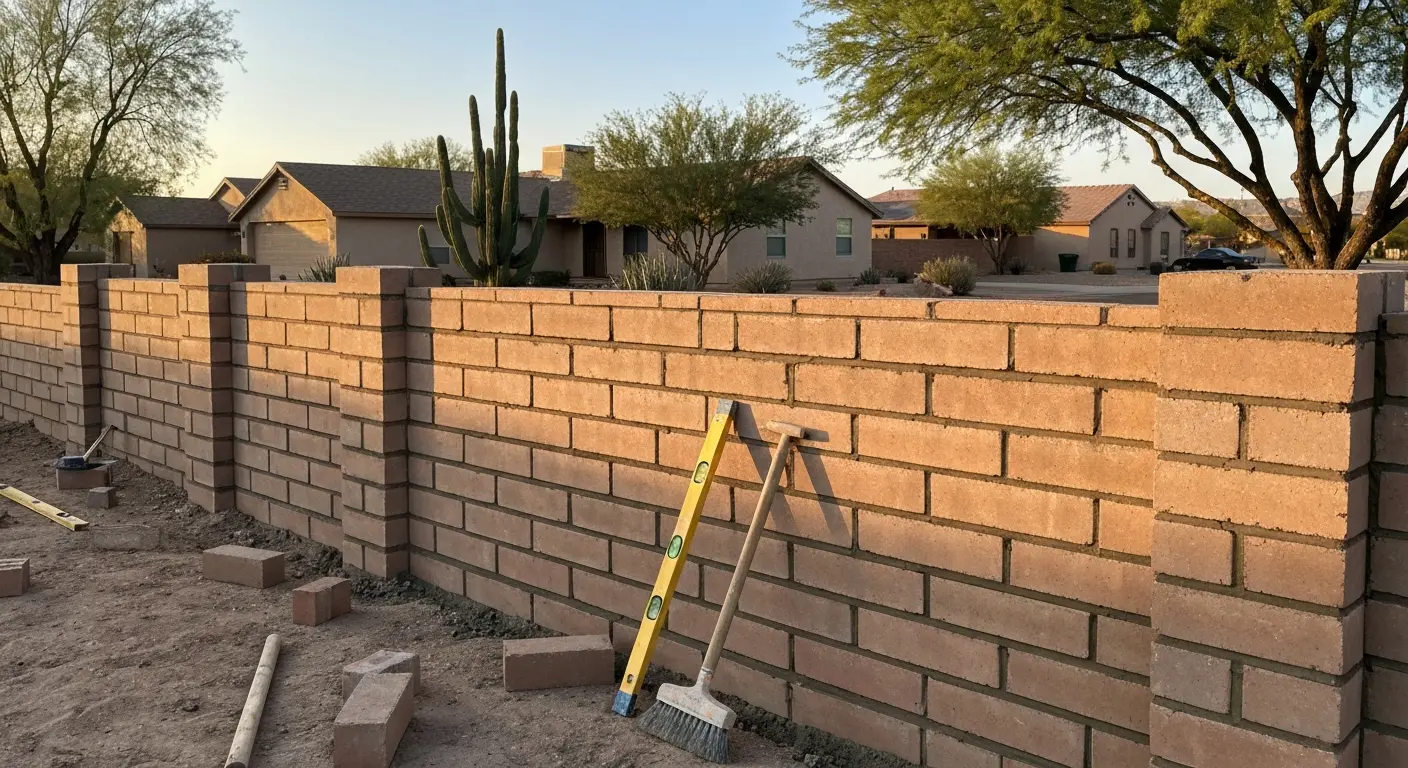 Masonry fence wall construction