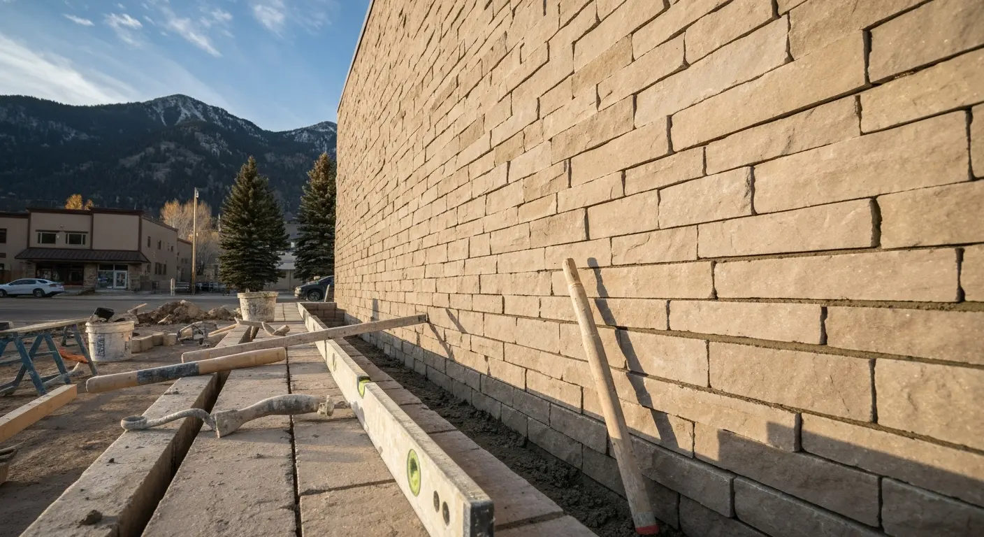 Commercial masonry building construction in mountain region